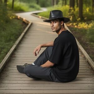 Classic Black Leather Argentinian Cowboy Hat